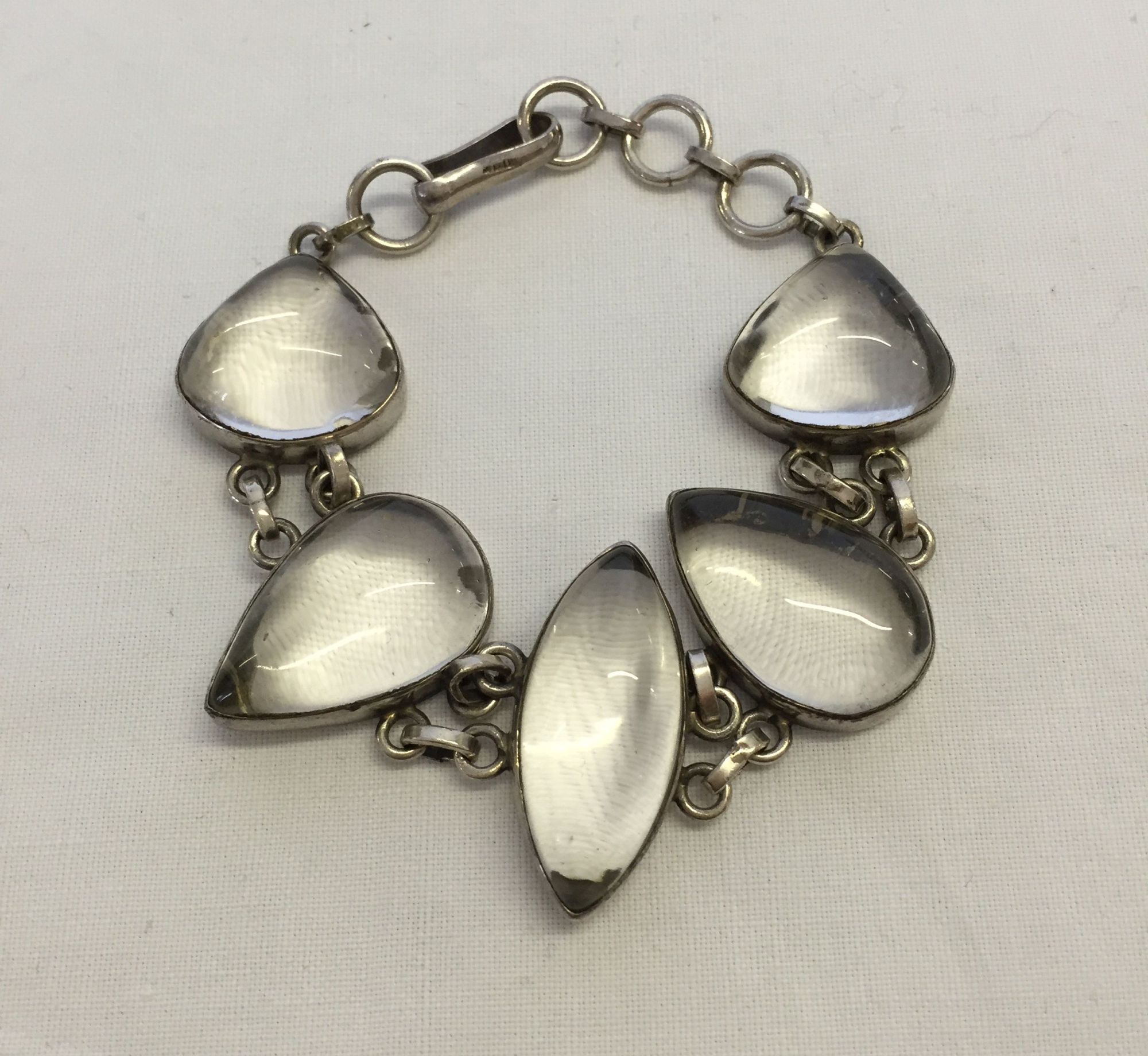 925 silver bracelet sey with 5 large clear quartz stones.