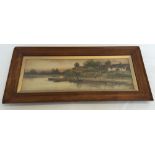 Watercolour painting of a river scene. Signed by I. Clifford. Frame size 64cm x 29cm.