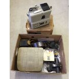 A Eumig boxed projector together with a box of misc photography items to include vintage cameras and