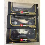 3 boxed 1:18 scale Bburago cars - Mercedes Benz 300SL Roadster, Mercedes Benz SSK, Mercedes Benz