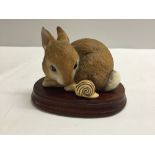 'Slocoach' rabbit sculpture, issued by Franklin Mint with wooden stand & original recept.