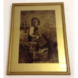 An Edwardian crystoleum of a young girl with slate board by Franz Hanfstaengl 1902. Framed & glazed,