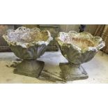 A pair of vintage concrete ornamental garden planters, approx 43cm in diameter x 39cm tall.