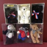 A collection of 6 boxed Merrythought bears to include a panda.