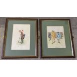 2 vintage framed and glazed golf cartoon prints by Jim Bateman entitled 'The Ladies' and A Caddy' (