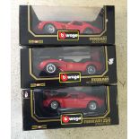 3 boxed 1:18 scale Bburago cars - Ferrari 250 Le Man, Ferrari 250 Testa Rossa, Ferrari 250 GTO