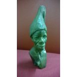 African shona stone carving of a tribesman in green Verdite. Base signed Darios Chikumbirike 7"