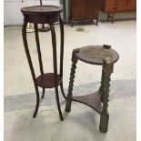 A vintage oak stool with barley twist legs together with an Edwardian plant stand.