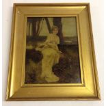 An Edwardian crystoleum of a lady in a wood, in the romantic style. Framed & glazed, frame size 34 x