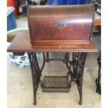 Antique 1892 Singer treadle sewing machine with wooden case & table. Original sales receipt