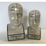 2 x ceramic Phrenology heads. 1) approx 28cm high, 2) approx 23cm high.