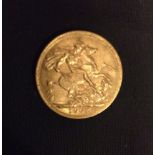 A 1907 Edward VII gold sovereign coin