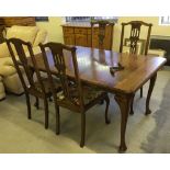 Oak wind-out cabriole legged table with leaf together with 4 chairs.