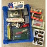 A tray of mixed toy vehicles, some playworn, to include, Norwich City FC lorry boxed 1:43 scale