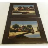 2 reverse painted on glass paintings of river & windmill scenes. 32 x 43cm.