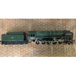 Unboxed Tri-ang OO gauge2-8-0 BR green locomotive 'Evening Star' 92220 & tender.