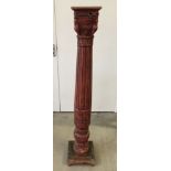 Heavy carved pedestal, wood distressed look possibly Indian.