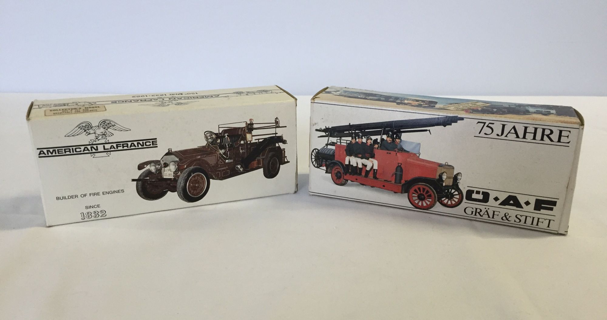 2 boxed conrad vintage diecast fire engines: 1) American La France, 2) O.A.F Graft & Stift.