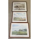 3 golfing prints, framed & glazed. Largest 48 x 57cm.