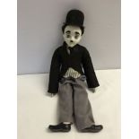 A Charlie Chaplin doll with bisque head, hands & feet on a soft body.
