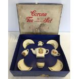 A boxed 1952 coronation Corona tea set by Cauldon Potteries.