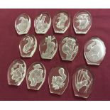 Set of 12 Danbury Mint crystal sculptures of animals by Philip Nathan FRBS.