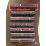 7 Tri-ang OO gauge BR maroon coaches (1 boxed).