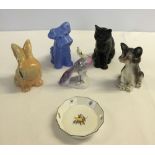 A small collection of ceramics to include Sylvac style animals and a Nymphenburg hand painted dish.