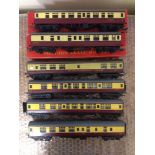 6 Tri-ang OO gauge marron & cream coaches (2 boxed).