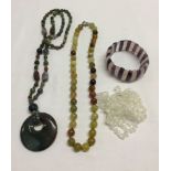 2 agate & natural stone necklaces together with a quartz necklace and an amethyst & rose quartz