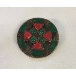 A 925 marked Celtic plaid brooch with cross of Montrose. Set with Red Jasper & Malachite.