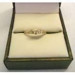 Ladies 9ct gold ring set with 3 small diamonds, size J1/2, weight approx 1.2g