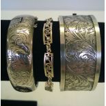 925 silver bracelet with celtic style pattern together with a hallmarked hinged bangle, engraved