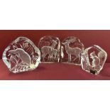Set of 4 Scandinavian crystal sculptures by Mat Jonasson - Stag, Doe & Fawn, Squirrel and