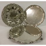 3 silver plated trays to include a 3 footed card tray