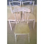 3 wooden chairs painted white