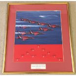 A framed and glazed photographic print of the 1997 Red Arrows signed by the pilots. Frame size