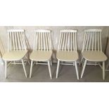 4 wooden stick back chairs painted white