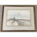 A framed and glazed watercolour of Norfolk Broadland windmill by Keith Johnson. 48 x 31 cm