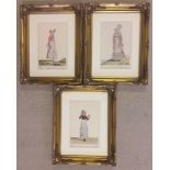 A set of 3 Horace Vernet hand coloured 19th century fashion prints. 30 x 20cm gilt framed & glazed.