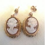 A pair of 9ct gold cameo earrings. Total weight approx 6.4g.