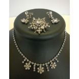 Vintage star shaped diamante brooch together with diamante necklace and earrings with screw