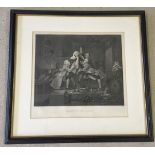 A framed and glazed Hogarth print " Charity in the cellar " 42 x 38cm