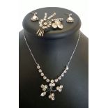 Vintage diamante set of necklace, brooch & earrings. Earrings for pierced ears.
