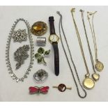 A small quantity of costume & gold jewellery to include 9ct gold lockets, with a Lorus quartz