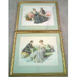 2 x A.Waldemar prints of Edwardian courting couples. Each 35 x 46cm F&G (1 glass a/f)