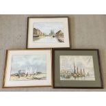 3 watercolour scenes by A. E. Eling to include Maldon (Essex), Thorpe Bay Yacht Club (Essex) and