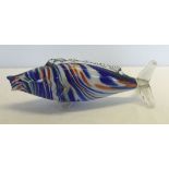 A Murano glass multicoloured fish approx 34cm long in shades of blue, orange and white