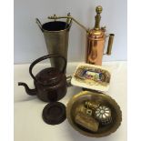 A quantity of metalware items to include a toasting fork and a brass sprayer