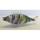 A Murano glass fish approx 34cm long, multicoloured in shades of red, blue, green and white, with